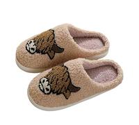 Zapatillas de Cuña Para Mujeres Vestidas Cómodas Zapatillas de Invierno para Parejas, lindas zapatillas de dibujos animados toro y caballo para hombres y mujeres, zapatillas En Zapatos Y, caqui, 41 EU