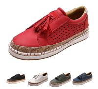 Zapatillas de deporte antideslizantes para mujer, antideslizantes, informales, planas, individuales, transpirables, para exteriores, con cordones, alpargatas, zapatillas de entrenamiento, rojo, 43 EU