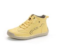 Zapatillas de deporte con costuras de cuero para mujer, cómodas, acolchadas, hechas a mano, para senderismo, conducción, viajes, deportes al aire libre, montaña, Amarillo, 41.5 EU