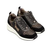 Zapatillas de Deporte con cuña Exterior, Negras y Doradas, con Detalles metálicos Brillantes y Cremallera Lateral (Negro, Sistema Tallas Calzado EU, Adulto, Mujer, Números, Mediano, 38)