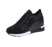 Zapatillas de Deporte de Cuña de Tacón Alto para Mujer Zapatillas de Deporte Gruesas y Acogedoras Ocultas Zapatos con Cordones Ligeras Antideslizantes para Caminar Transpirables Informales(Black,36 EU