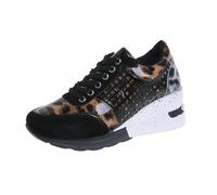Zapatillas de Deporte de Cuña de Tacón Alto para Mujer Zapatillas de Deporte Gruesas y Acogedoras Ocultas Zapatos con Cordones Ligeras Antideslizantes para Caminar Transpirables Informales(Leopard pri
