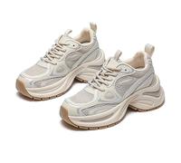 Zapatillas De Deporte De La Moda De Las Mujeres Grueso Bottom Colorblocking Chunky Casual Mesh Transpirable Moda Zapatos con Cordones Zapatos De Plataforma para Las Mujeres, Beige-38