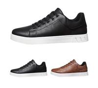Zapatillas de deporte de negocios para hombre, retro, de piel, suela plana, para fitness, para el tiempo libre, deportivas, de un solo color, antideslizantes, informales, Negro , 45 EU