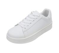Zapatillas de deporte mujer PU Cuero Unisex Mujer Cordones Running Deportivas Tiempo Libre Leer Moda Tenis Trabajo Casual Basic Monocolor Senderismo, Color blanco., 40 EU