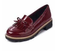 Zapatillas de Deporte niños 34 niñas Slip On Mocasines Borla Arco Escuela Vestido Zapatos para niñas Zapatos de otoño 34, Vino, 31 EU