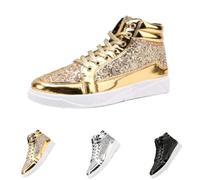 Zapatillas de deporte para hombre, antideslizantes, cómodas, cónicas, para el tiempo libre, para estudiantes, bañadores, lacados, zapatos deportivos con purpurina, zapatos de deporte altos, zapatos