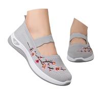 Zapatillas de deporte para mujer, bordadas, ortopédicas, para caminar, de malla transpirable, ligeras, para correr, correr, piscina, ducha, playa, vacaciones, gris, 36 EU