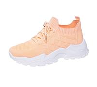 Zapatillas de deporte para mujer, color beige, ergonómicas, suela suave, zapatos para caminar, informales, cómodos, ortopédicos, planos, monocolor, con cordones, zapatillas deportivas, naranja, 41 EU
