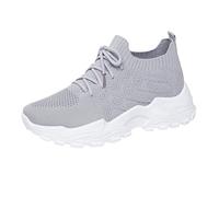 Zapatillas de deporte para mujer, color beige, ergonómicas, suela suave, zapatos para caminar, informales, cómodos, ortopédicos, planos, monocolor, con cordones, zapatillas deportivas, gris, 37 EU
