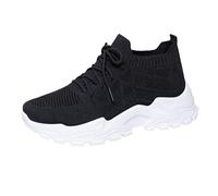 Zapatillas de deporte para mujer, color beige, ergonómicas, suela suave, zapatos para caminar, informales, cómodos, ortopédicos, planos, monocolor, con cordones, zapatillas deportivas, Negro , 41 EU