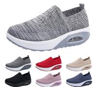 Zapatillas de deporte para mujer, con amortiguación de aire, informales, cómodas, con soporte de arco, zapatos de cuña ortopédicas de malla elástica transpirable, gris claro, 38.5 EU
