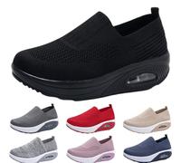 Zapatillas de deporte para mujer, con amortiguación de aire, informales, cómodas, con soporte de arco, zapatos de cuña ortopédicas de malla elástica transpirable, Black, 39.5 EU