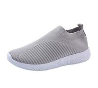 Zapatillas de deporte para mujer, de ajuste ancho, informales, de caña baja, ligeras, antideslizantes, para correr, de malla transpirable, suela suave, color liso, gris, 38 EU