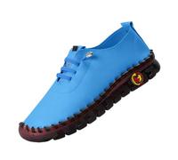 Zapatillas de deporte para mujer de piel con cordones, zapatillas de deporte, derbies, punta redonda, costura aparente, suela suave gruesa, gran tamaño, retro casual | Primavera otoño, caminar, diario