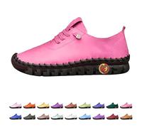Zapatillas de deporte para mujer, informales, a la moda, de piel sintética, con cordones, antideslizantes, para pies hinchados o sensibles, suela plana, zapatos para caminar, hot pink, 39.5 EU