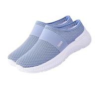 Zapatillas de deporte para mujer, ligeras, antideslizantes, para mujer, con plataforma, color blanco, transpirables, informales, traseras, abiertas, zapatos de verano, de punto, azul, 36 EU