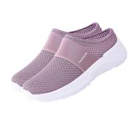 Zapatillas de deporte para mujer, ligeras, antideslizantes, para mujer, con plataforma, color blanco, transpirables, informales, traseras, abiertas, zapatos de verano, de punto, morado, 40 EU