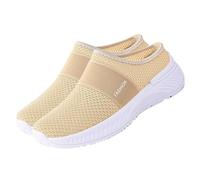 Zapatillas de deporte para mujer, ligeras, antideslizantes, para mujer, con plataforma, color blanco, transpirables, informales, traseras, abiertas, zapatos de verano, de punto, beige, 38 EU