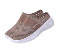 Zapatillas de deporte para mujer, ligeras, antideslizantes, para mujer, con plataforma, color blanco, transpirables, informales, traseras, abiertas, zapatos de verano, de punto, café, 40 EU