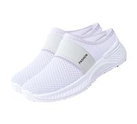 Zapatillas de deporte para mujer, ligeras, antideslizantes, para mujer, con plataforma, color blanco, transpirables, informales, traseras, abiertas, zapatos de verano, de punto, Blanco, 41 EU