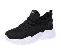 Zapatillas de deporte para mujer, pies anchos, con soporte para el arco del pie, cordones, malla, suela suave, zapatos de caminar, antideslizantes, zapatos de fitness, ligeros, transpirables, Negro