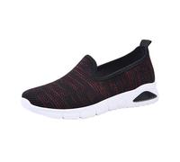 Zapatillas de deporte para mujer, planas, para diabéticos, anchas, de malla, cómodas, elegantes, con amortiguación, antideslizantes, para caminar, rojo, 37 EU