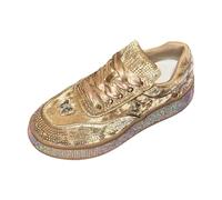 Zapatillas de deporte para mujer, plataforma de estrás, punta redonda, cómoda para todos los días, zapatillas de deporte, ropa ligera y transpirable, caminando, dorado, 40 EU