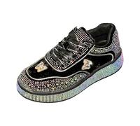 Zapatillas de deporte para mujer, plataforma de estrás, punta redonda, cómoda para todos los días, zapatillas de deporte, ropa ligera y transpirable, caminando, Le Noir, 42 EU