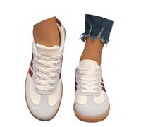 Zapatillas de deporte para mujer retro con suela de goma - Piel de moda - Clásicos y cómodos zapatos casuales básicos para tenis y monopatín, zapatillas de deporte antideslizantes, Vino, 38 EU