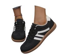 Zapatillas de deporte para mujer retro con suela de goma - Piel de moda - Clásicos y cómodos zapatos casuales básicos para tenis y monopatín, zapatillas de deporte antideslizantes, Negro , 39 EU