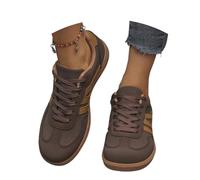 Zapatillas de deporte para mujer retro con suela de goma - Piel de moda - Clásicos y cómodos zapatos casuales básicos para tenis y monopatín, zapatillas de deporte antideslizantes, café, 41 EU