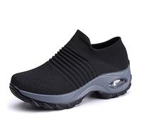 Zapatillas de deporte para mujer, sin cordones, para caminar, tenis, correr, trabajo de malla transpirable, ligero, cómodo, cojín de aire, zapatos antideslizantes, negro 1, 38 EU