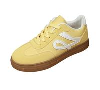 Zapatillas de deporte para mujer, zapatillas de deporte, de piel, elegantes y cómodas, con suela plana, zapatillas de fitness, tallas grandes, con contraste de color, zapatos de mujer, amarillo, 41 EU