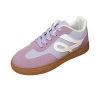 Zapatillas de deporte para mujer, zapatillas de deporte, de piel, elegantes y cómodas, con suela plana, zapatillas de fitness, tallas grandes, con contraste de color, zapatos de mujer, morado, 40 EU