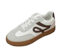 Zapatillas de deporte para mujer, zapatillas de deporte, de piel, elegantes y cómodas, con suela plana, zapatillas de fitness, tallas grandes, con contraste de color, zapatos de mujer, beige, 42 EU