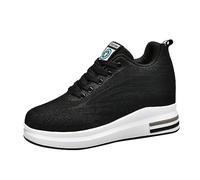 Zapatillas de deporte para mujer, zapatos casuales, malla, transpirables, interiores, elevadas, zapatos informales, suela gruesa, deportivas, zapatillas de deporte, color beige, Negro , 38.5 EU