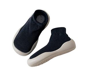 Zapatillas de deporte para niños calcetines de piso de primavera bebé casa calcetines de piso suela de goma suave zapatos de bebé niño de punto entrenadores de bebé, Negro , 21 EU