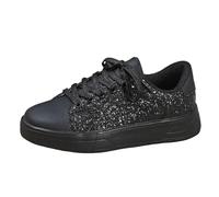 Zapatillas de deporte plateadas para mujer y exterior, zapatos de deporte con cordones, planos, plateados, negros, con lentejuelas, zapatos de plataforma, zapatillas de cuero blanco, ligeras, con