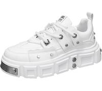 Zapatillas de deporte retro con suela gruesa y tachuelas metálicas para hombre, estilo skate clásico de corte ancho para fiestas y uso diario, zapatos casuales juveniles. (Blanco,43)