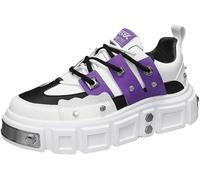 Zapatillas de deporte retro con suela gruesa y tachuelas metálicas para hombre, estilo skate clásico de corte ancho para fiestas y uso diario, zapatos casuales juveniles. (Blanco Morado,43)