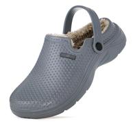 Zapatillas de Estar en casa Hombre Zuecos Mujer Invierno Zapatos de jardín Impermeable Pantuflas Forro Pelusa Caliente Zapatilla de Interior Gris-A 39EU