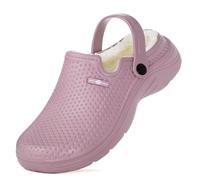 Zapatillas de Estar en casa Hombre Zuecos Mujer Invierno Zapatos de jardín Impermeable Pantuflas Forro Pelusa Caliente Zapatilla de Interior Morado-A 44EU
