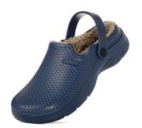 Zapatillas de Estar en casa Hombre Zuecos Mujer Invierno Zapatos de jardín Impermeable Pantuflas Forro Pelusa Caliente Zapatilla de Interior Azul-A 39EU