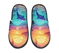 Zapatillas De Estar Estampado De Delfines De La Isla Hawaiana Pantuflas Mujer Calentitas Antideslizantes Zapatillas, Para Interior Y Exterior, Hotel, Viaje, L