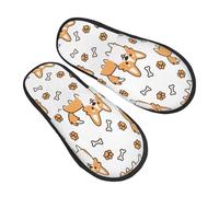 Zapatillas de Estar Huella de pata de perro con hueso de Corgi adorable Suave Pantuflas de Fieltro Peluche Antideslizante Zapatos Interior Mujer Adulto M