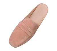 Zapatillas de estar por casa cerradas - medias sandalias traseras abiertas de ante para la playa con plantilla suave Mules planas cómodas pantuflas de verano tallas grandes zapatos casuales