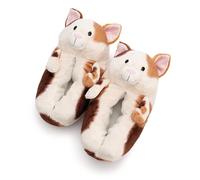 Zapatillas de estar por casa con diseño de gato de la suerte, talla 36-39 (M), marrón, cálidas, de peluche, para niños, niñas y adultos, con suela antideslizante - 62171