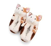 Zapatillas de estar por casa con diseño de gato de la suerte, talla 40-43 (L), marrón, cálidas, de peluche, para niños, niñas y adultos, con suela antideslizante - 62172