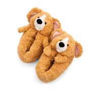 Zapatillas de estar por casa con diseño de perro, talla 36-39 (M), marrón, cálidas, de peluche, para niños, niñas y adultos, con suela antideslizante - 62170